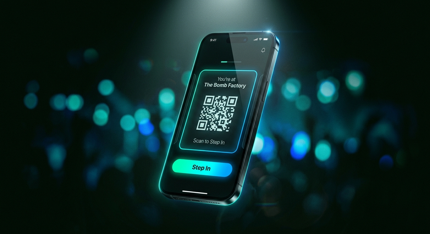 GateMate Step In check-in screen for a live venue