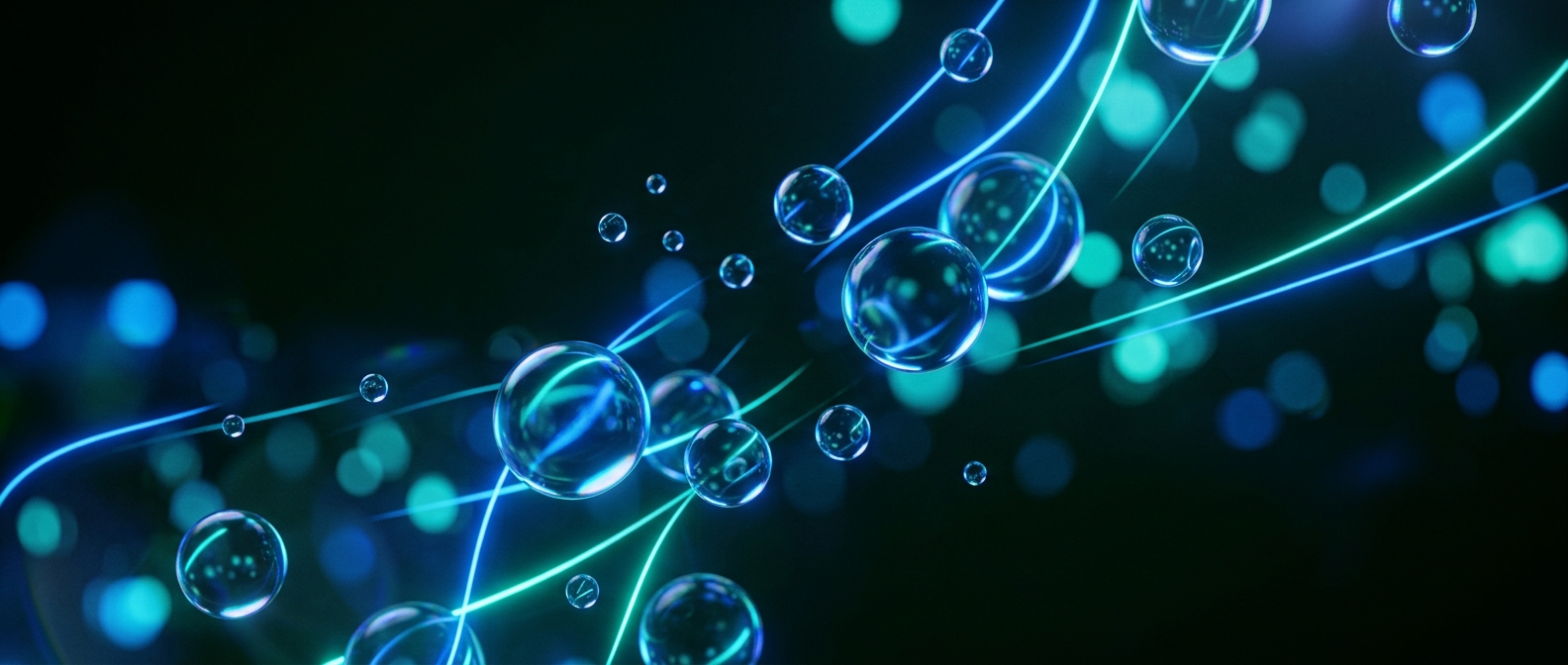 Abstract neon glass spheres representing connections